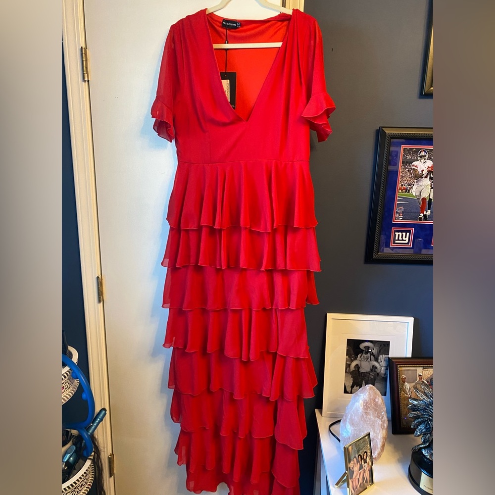 Pretty Little Thing Ruffle Maxi Dress with side slit NWT